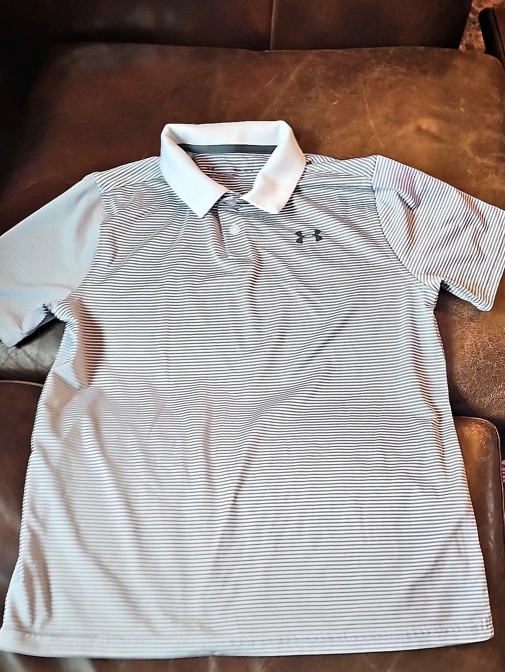 Under Armour Boys Matchplay Stripe Polo White & Gray LARGE